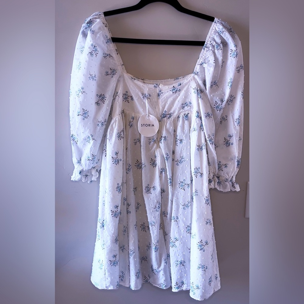 Storia Square Neckline Puff Shoulder Floral Mini Dress NWT Sz Small